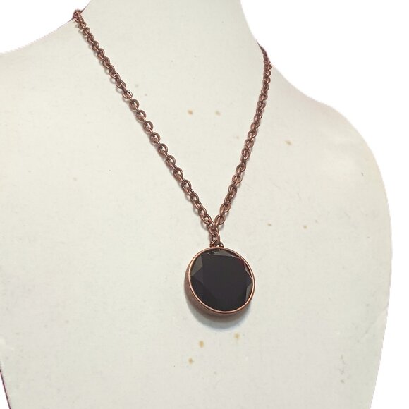 Hand Crafted Jewelry - Handmade Vintage Reversable Copper and Black Obsidian Pendant Necklace